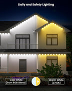 Gefolly Permanent Outdoor Lights Pro, 200ft with 120 RGBW Double-LED Light 111 Scene Modes for Daily, Halloween, Christmas, IP67 Waterproof for Outdoor Decor, Works with Alexa, Google Assistant, White