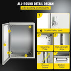 VEVOR NEMA Steel Enclosure, 16 x 12 x 8'' NEMA 4X Steel Electrical Box, IP66 Waterproof & Dustproof, Outdoor/Indoor Electrical Junction Box, with Mounting Plate
