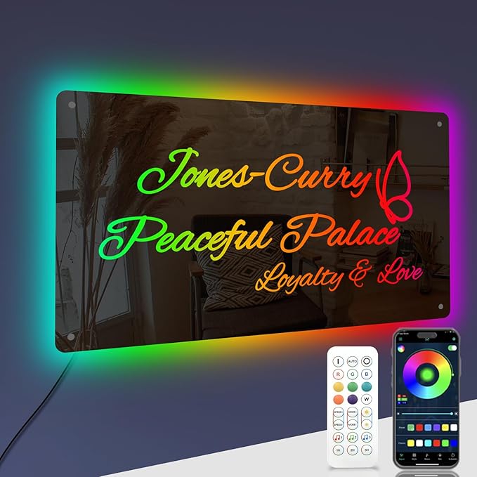 Smart-Personalized Name Mirror Led Light-Music Sync for Bedroom, Custom Light Up Name Neon Sign for Wall Decor, Customized Led Lighting Mirror Sign with Name for Boy Girl Kid Adult Business Gift