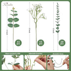 Serwalin 50 Pcs Mixed Artificial Eucalyptus Stems,Babys Breath Artificial Flowers Bulk with Faux Eucalyptus Leaves Greenery Stems for Wedding DIY Bouquets Floral Arrangement Home Decor