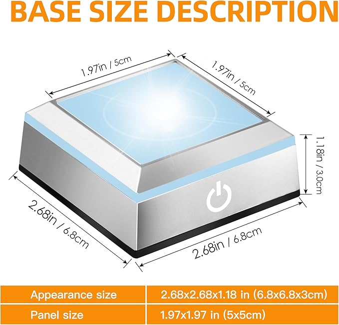 EUSTUMA LED Light Base Non-Slip Square Display Stand In A Variety of Colors,Suitable for Glass Crystal Spherical Artwork (Silver Led Base for Glass Ball)