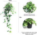 alyptus Fake Pothos Hanging Plants - 33" Set of 2 Artificial Silk Ivy Vines with Pots, Realistic Faux Greenery for Indoor Home Decor, Low Maintenance Hanging Plant Decoration (Golden Green)