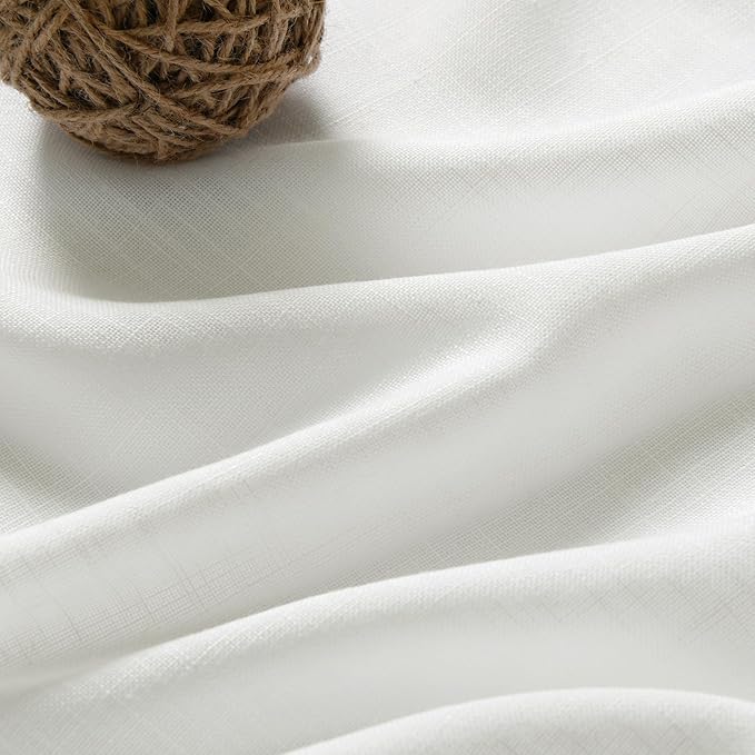 Ivory Semi Sheer Curtains 84 Inches Long 2 Panels Back Tab Rod Pocket Linen Textured Pleated Cotton Curtains Modern Bedroom Decor Light Filtering Lightweight Country Drapes for Living Room 40x84