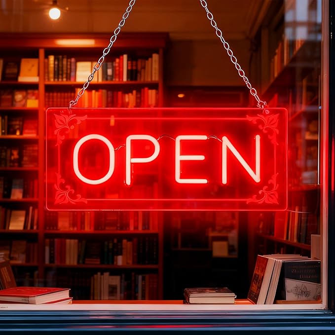 Open Signs for Business, LED Neon Open Sign Lighted Open Lights for Business Window Door Wall Hanging Coffee Snack Bar Restaurant Barbershop Retails Store Shop, USB Power & Dimmab