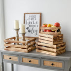 Large Wooden Crates Set of 4 Decorative Storage Box with Handles, Rustic Torched Brown Farmhouse Wooden Crates for Display, Organizer Container Baskets Box for Kitchen, Pantry, Bedroom