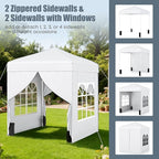 Tangkula 6.5x6.5 FT Pop Up Canopy, UPF50+ Outdoor Canopy Tent with 2 Removable Sidewalls, 2 Zippered Doors, Heavy-Duty Carbon Steel Frame, Wheeled Bag, 4 Sandbags, 8 Stakes, 4 Wind Ropes (White)