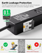 4-Outlet GFCI Power Strip with 4 USB Ports (2 USB-C), 6FT Heavy Duty Surge Protected Extension Cord, 15A/1875W, Wall Mountable Outlet Extender for Garden, Office, Pressure Washer, Lawn