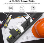 JUNNUJ Heavy Duty 20 Amp Power Strip 2 Pack,High Amp Surge Protector 6 Outlet,Power Strips Surge Protection 4800J with Circuit Breaker, 12 Gauge Extension Cord 4ft