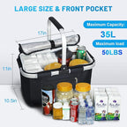 LIQING 35L Large Picnic Basket 2 Layers of Internal Pockets Leak-Proof and Insulated ，Folding with Internal Support for enhansed Stability, Wedding Gifts for Couple(Black)