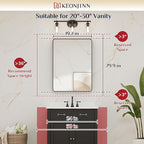 Keonjinn Black Bathroom Mirror, 20 x 30 Inch Rounded Rectangle Sandblasted Finish Bathroom Mirrors for Over Sink, Matte Black Farmhouse Mirror with Seamless Frame, HD Tempered Glass Vanity Mirror