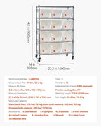 VEVOR 5-Tier Rolling Bin Storage Rack, 12 Organizer Bins, Bin Rack Storage Steel Wire Shelving System with Wheels, Mobile Tool Organizer for Garage, Warehouse, Office, Restaurant, Classroom, Kitchen