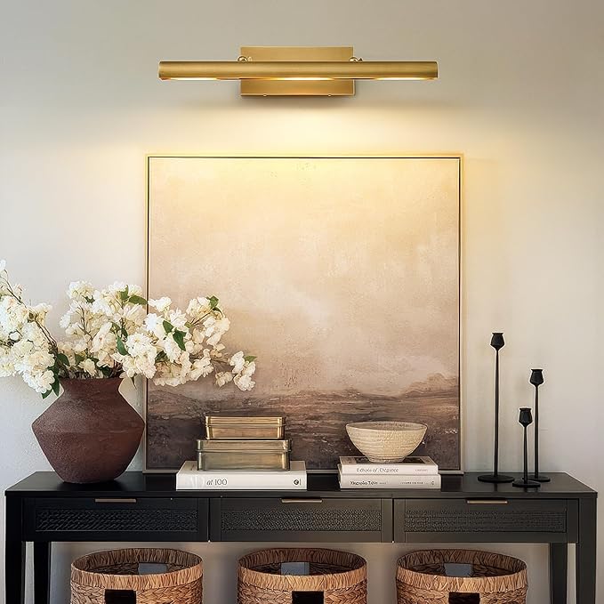 Brass Picture Light for Wall: 24-Inch Hardwired Dimmable Vintage Brushed Gold Gallery Art Lighting over Pictures Frame - Antique Portrait Artwork Painting Display Spotlight Modern Photo Poster Lights