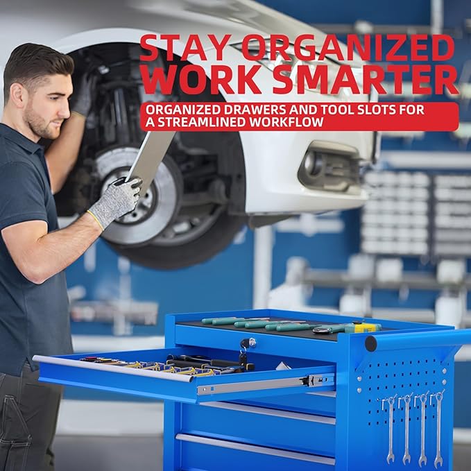 7-Drawers Garage Tool Chest, Large Capacity Tool Cabinet Heavy Duty Mechanic Rolling Tool Box Metal Locking Tool Cart with Drawers and Wheels for Storage