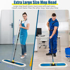 36" Commercial Dust Mop for Floor Cleaning with 2 Cotton Mop Pads, Heavy Duty Industrial Large Floor Duster,Wet Dry Mops for Hardwood Floors,Concrete,Marble, Laminate,Tile,Garage,Blue