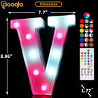 Pooqla Colorful Light Up Letters with Remote, Upgraded 35 Colors LED Marquee Letters, RGB Lighted Letter for Girls Teenager Gift, Birthday, Party, Wedding, Night Light, Room, Bedroom Decor, Letter V