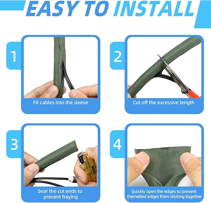 Automotive Wire Loom Tubing, Split Braided Cord Protectors from Pets No Chew, Flexible Cable Sleeve Cable Management for TV/Computer/Electric Wires (Deep Green, 5/16"-25ft)