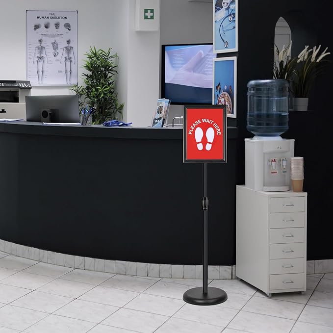 Adjustable Sign Stand for Display, Pedestal Floor Signage Stand Holder with Heavy Duty Base, for Outdoor or Indoor Advertising (8.5 x 11, Black)