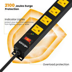 12 Outlet Long Power Strip, 3FT Power Cord, 2100 Joules Surge Protector, Wide Spaced Outlet Power Bar, Overload Protection Switch, Industrial Heavy Duty for Work Bench, Shop, Garage, 2 Pack