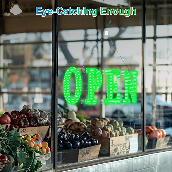 40"x14" Large LED Open Signs for Business Super Bright Unique Design Green Open Sign with Hanging Installation for Window Stores Bar Hotel Retail Shops Salon Restaurant Office