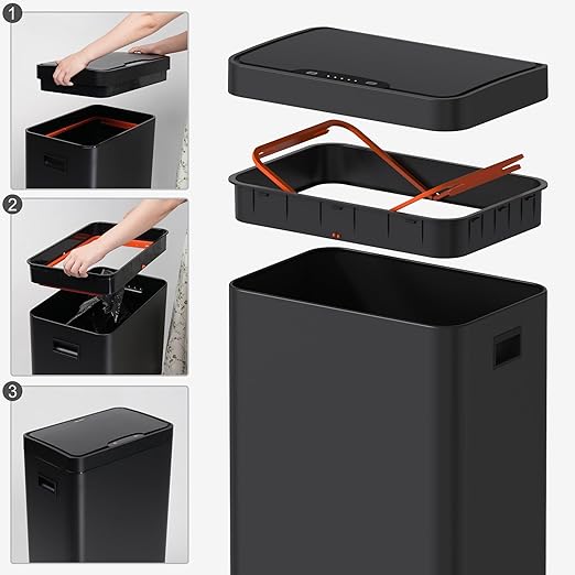 Mbillion Automatic Touchless 21 Gallon Motion Sensor Trash Can Stainless Steel Smart Trash Cans with Lid Rectangular Garbage Can for Kitchen Bedroom Home Office Black