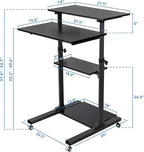 Mount-It! Black Rolling Standing Desk, Adjustable Height up to 54.7", Portable Laptop Podium Desk on Wheels, Mobile Computer Workstation with 4 Shelves, Presentation Cart for Home Office or Classroom