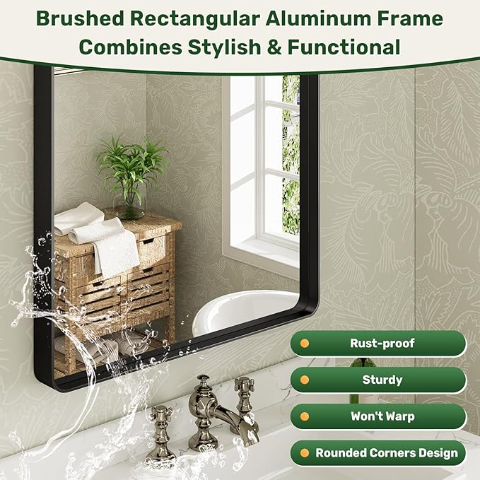 40X30 Black Bathroom Mirror for Over Sink, Metal Framed Vanity Mirror Wall Mounted, Rectangle Mirror for Bedroom Living Room Restroom Entryway, Anti-Rust, HD Tempered Glass