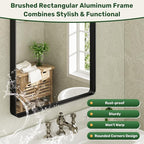 60X40 Black Bathroom Mirror for Over Sink, Metal Framed Vanity Mirror Wall Mounted, Rectangle Mirror for Bedroom Living Room Restroom Entryway, Anti-Rust, HD Tempered Glass