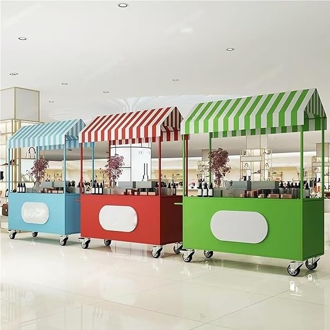Outdoor Vendor Cart, Portable Cart with Canopy, Commercial Business Mobile Street Food Vendor Carts, Foldable Vending Stand Kiosk Display Trolley with Canopy for Markets (Orange)