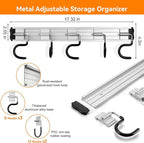 69'' Aluminum Alloy Garden Tool Organizer Wall Mount Garage Organizers and Storage with Hooks Tool Hangers for Shed Hooks for Shovel, Rake, Broom & More