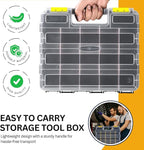 Andalus Tools Organizer Box, Small Parts Storage 34-Compartment Double-Sided Portable Hardware Organizer Removable Plastic Dividers for Screws, Nuts, Bolts, Nails – Yellow (2 Pack, 12.5" x 10.5" x 3")
