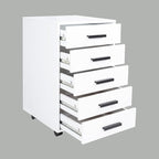 5-Drawer Rolling Under Desk Storage Cart - Mobile Organizer with Lockable Casters, White Engineered Wood Scratch-Resistant for Home Office Dorm Studio, 15.7 x 15.7 x 26 Inches