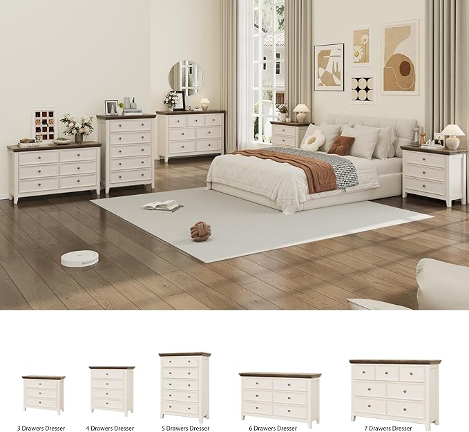 BLANKSPACE Dresser for Bedroom, 5 Drawer Dresser, Modern 5 Chest of Drawers, Farmhouse Storage Cabinet with 5 Drawers for Home Office, Dining Room, Antique White