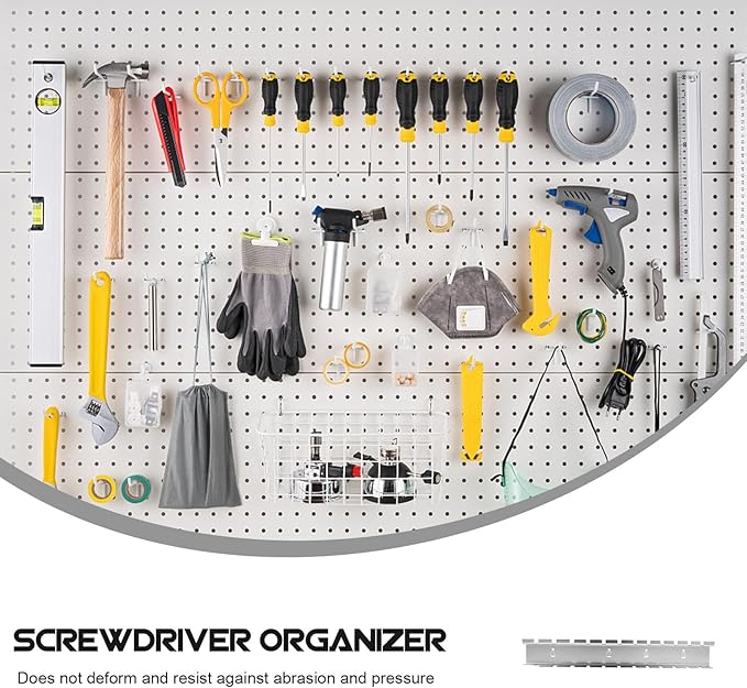 Pegboard Hooks and Hand Tool Holder Wall Storage Shelf, 370Mm Metal Pegboard Rack with Screwdriver Organizer and Display Shelf Hooks for Garage Workshop