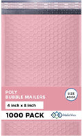 Light Pink Small Bubble Mailers 4x8 Inch #000 | Thick Padded Poly Bubble Mailer Envelopes | 1000 Pack Bulk | Trading Card Sports Card Shipping