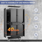 Metal Garage Storage Cabinet with 4 Wheels,Lockable Storage Cabinet with Adjustable Shelves and 1 Drawer,Rolling Tool Cabinet for Workshop Garage and School(Black)