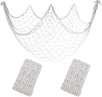 2 Pack Decoractive Fishing Net 80x40 Inch, 3mm Off White Natural Cotton Large Picture Wall Hanging Fish Net, Halloween Party Decorations Fishnet for Tropical Nautical Pirate Beach Mermaid Themed Party