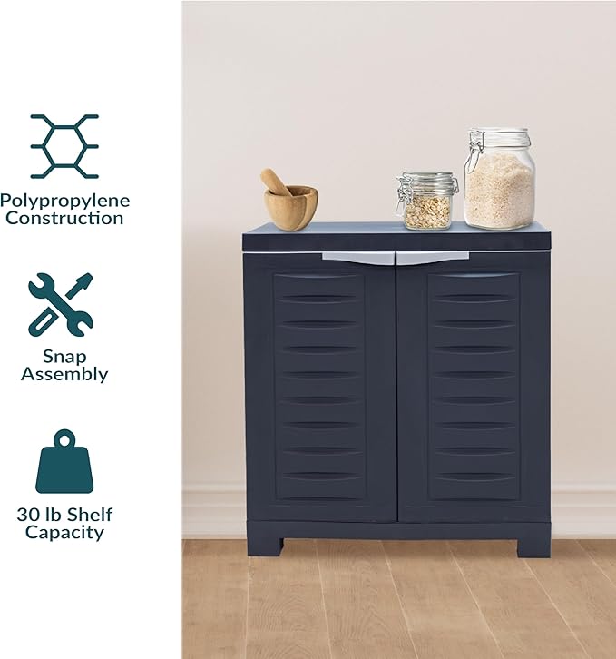 Sunnydaze Plastic Garage Storage Cabinet with Adjustable Shelf - 25.5" H - Garage, Office, Home, Laundry Room - Charcoal