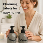 Soap and Lotion Label Tags – Handwritten Zinc Alloy Dispenser Charms – Rust Resistant- Elegant Black Finish – Vintage, Modern, Minimalist Decor – 2-Pcs