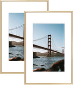 Frametory, 11x17 Metal Picture Frame with Mat for 8x12 Picture & Real Glass, Aluminum Photo Frame Collection (Gold, 2 Pack)