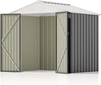Patiolife Outdoor Storage Shed 8x6 FT, Lockable Metal Shed for Bike and Tools,Large Storage House for Garden and Backyard, Gray