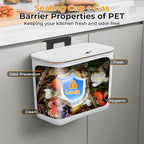 1.9 Gallon Hanging Trash Can - Small Under Sink Trash Can with Lid, Wall Mounted Garbage Bin for Kitchen & Bathroom Cupboard, Odor-Control, Extended Clamping Ring, White