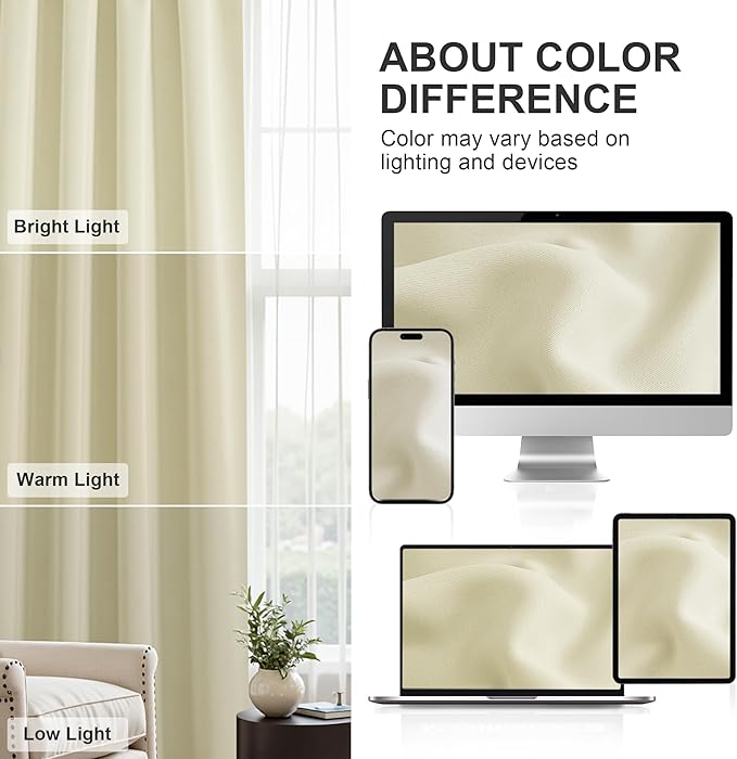 PONY DANCE Beige Kitchen Curtains 24 inch Long, Small Window Treatments Rod Pocket Energy Efficient Short Blackout Curtain Panels for Rv Camper, 29-inch Wide by 24 Long, Light Beige, 2 Pieces