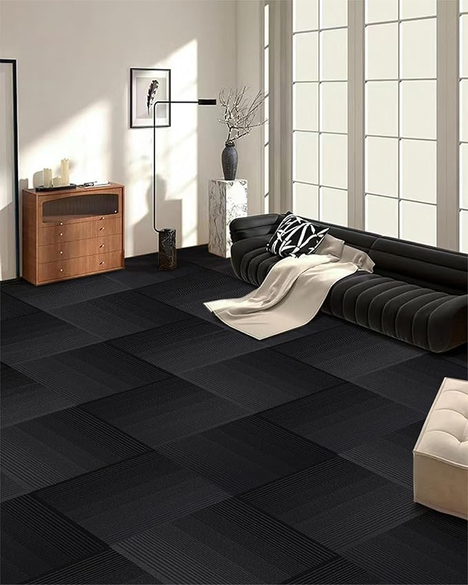 Carpet Tiles, Carpet Squares, Office Carpet Tiles Removable, Carpet Tile Flooring for Basement, 20" x 20" Berber (Loop Pile), Gradient Black, 0.24" Pile Height (12 Tiles, 32 sqft/Box)