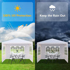10x10 FT Party Tent, Outdoor Wedding Tents for Parties, Canopy Event Tent with 3 Removable Sidewalls, Waterproof Gazebo Shelter for Birthday Parties, Weddings, BBQs & Events (10X10FT-3Sides White)