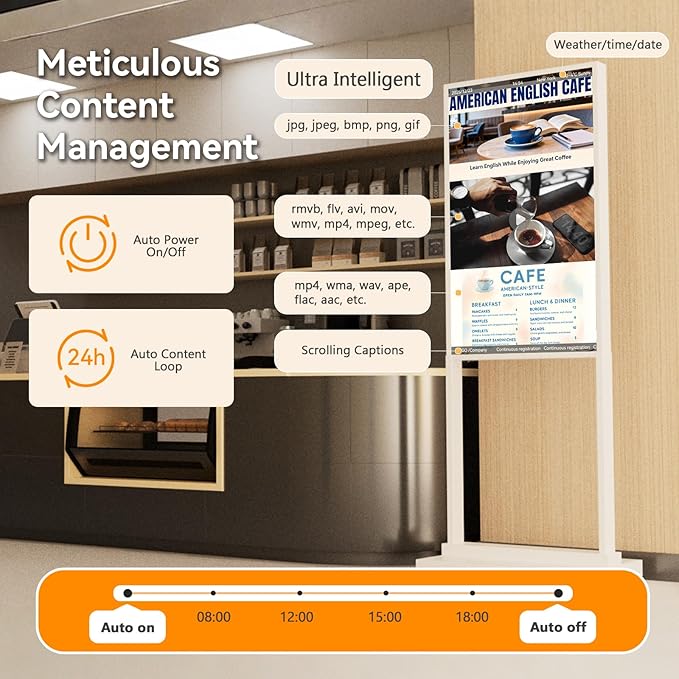 32 inch Digital Signage Kiosk LCD Advertising Display Menu Displays Indoor Floor Standing Vertical Poster White 2+32GB 2K 700nits Android OS with USB