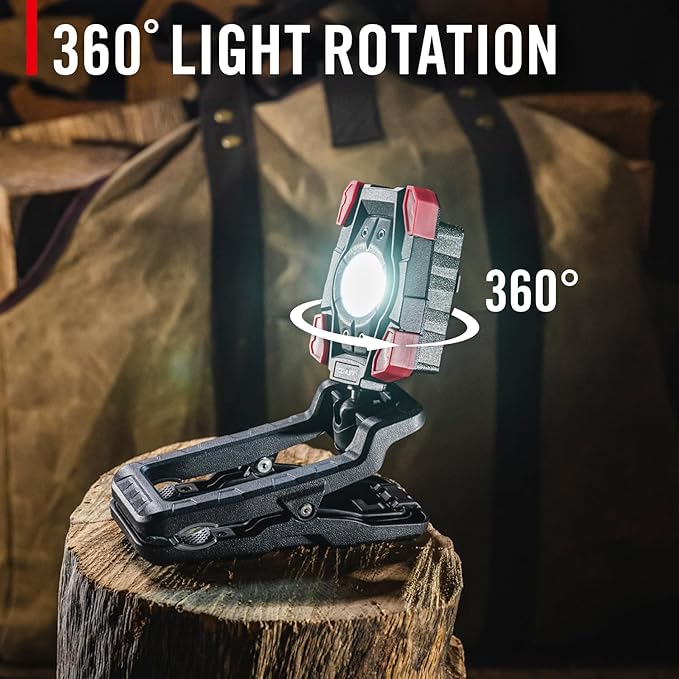 Coast CL10R 1000 Lumen Rechargeable Dual Power Rotating LED Magnetic Clamp Light, Black/Red