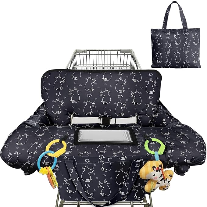 Shopping Cart Cover for Baby 2-in-1 High Chair Cover with Safety Harness Multifunctional Grey Cat Cart Covers for Babies Soft Padded Grocery Cart Cover for Baby Boy Girl
