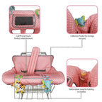 ICOPUCA Shopping Cart Cover, 2 in 1 cart Cover for Babies N high Chair Cover, Padded Grocery cart Cover for Baby Girl boy, with 1” Thick/Removable/Reversible Cushion, Pink dots;