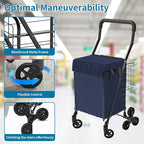 Grocery Shopping Cart with Waterproof Liner Stair Climber Utility Cart Easily Collapsible Cart with Tri-Wheels, 66lb Extended Foam Cover, Trolley for Stair, Laundry, Travel (Blue-)