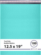 Teal 12.5x19.5 Inch Large Poly Bubble Mailers #6 | Padded Envelopes with Self Seal | Air Lined Cushioned Bubble Mailer | Usable Size 12.5x15 | 100 Pack Bulk | Lightweight shipping Bags